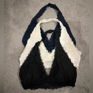 Gilly Hicks Black, White, and Navy Lace Bralette Trio